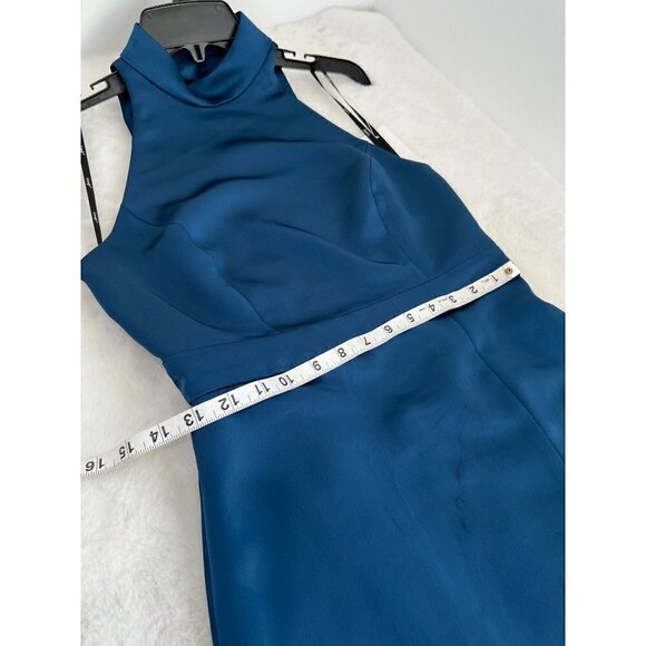 New Lovely Size 4 High Neck Backless Maxi Dress w/Slim Belt Atlantic Blue *Stain - Picture 9 of 16